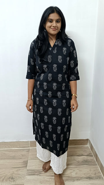 Black Handblock Printed Kurti