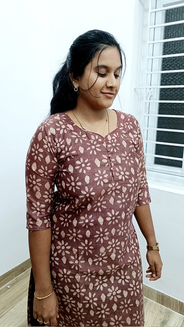 Batik Printed Brown Cotton Kurti
