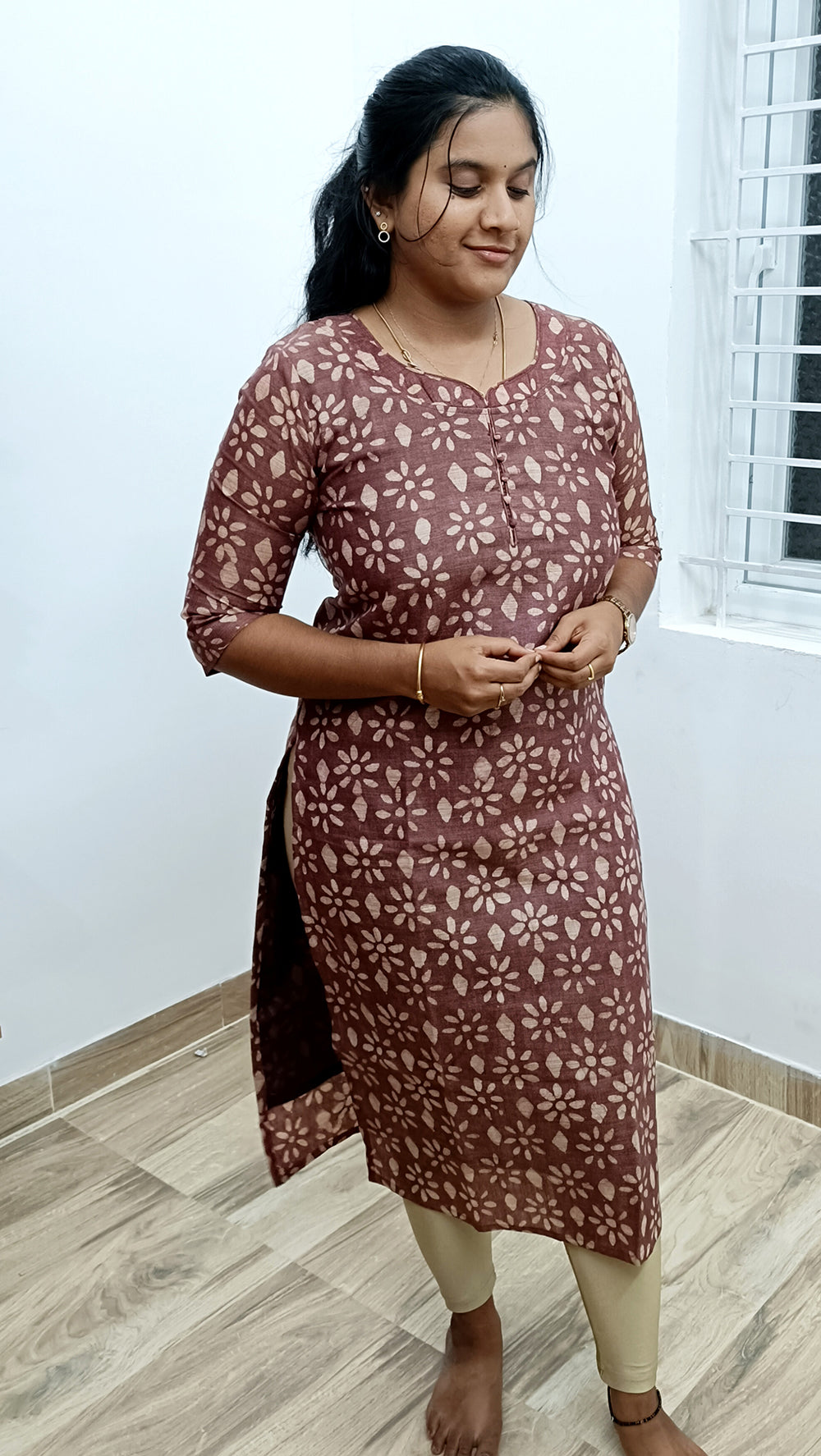 Batik Printed Brown Cotton Kurti