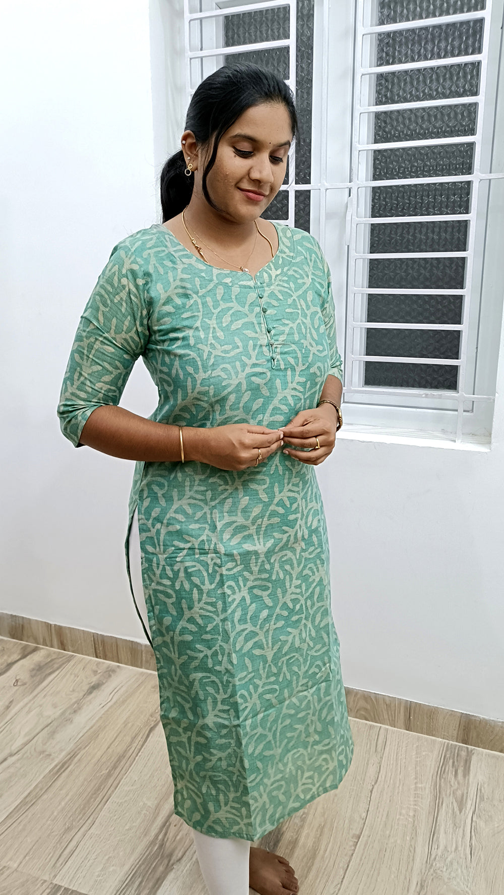 Batik Printed Green Cotton Kurthi