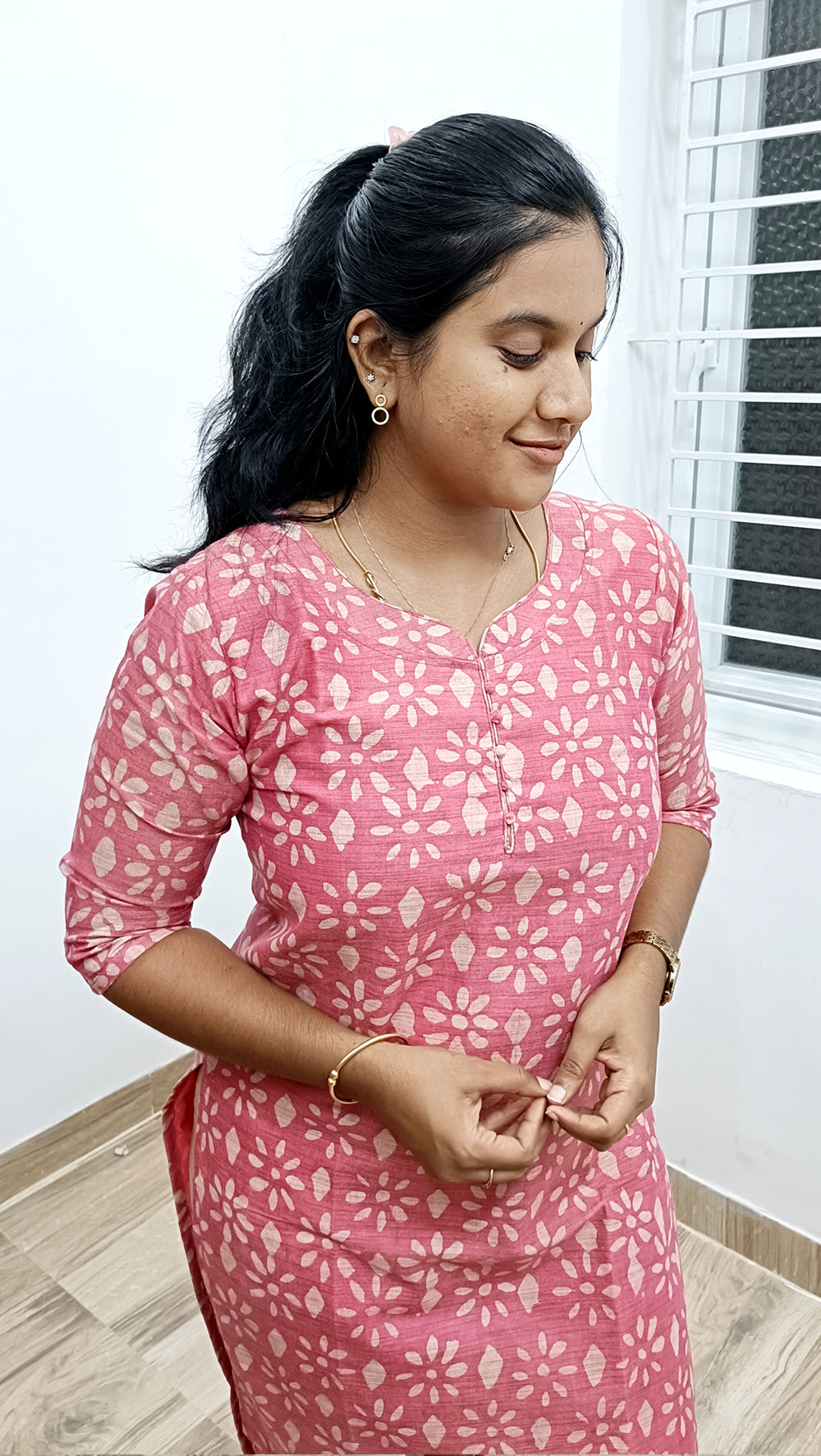 Batik Printed Pink Cotton Kurthi