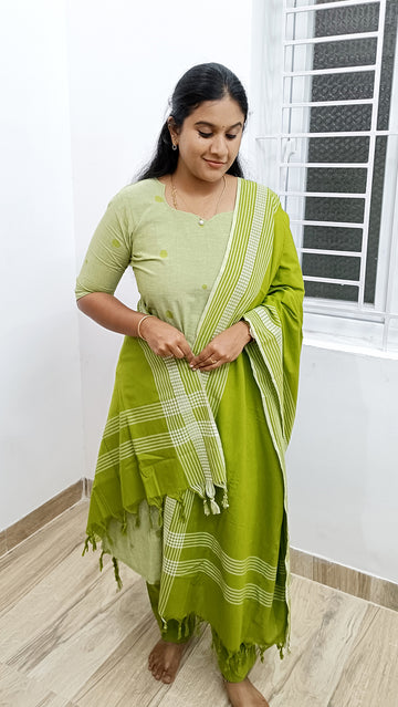 Handloom Green cotton suit set