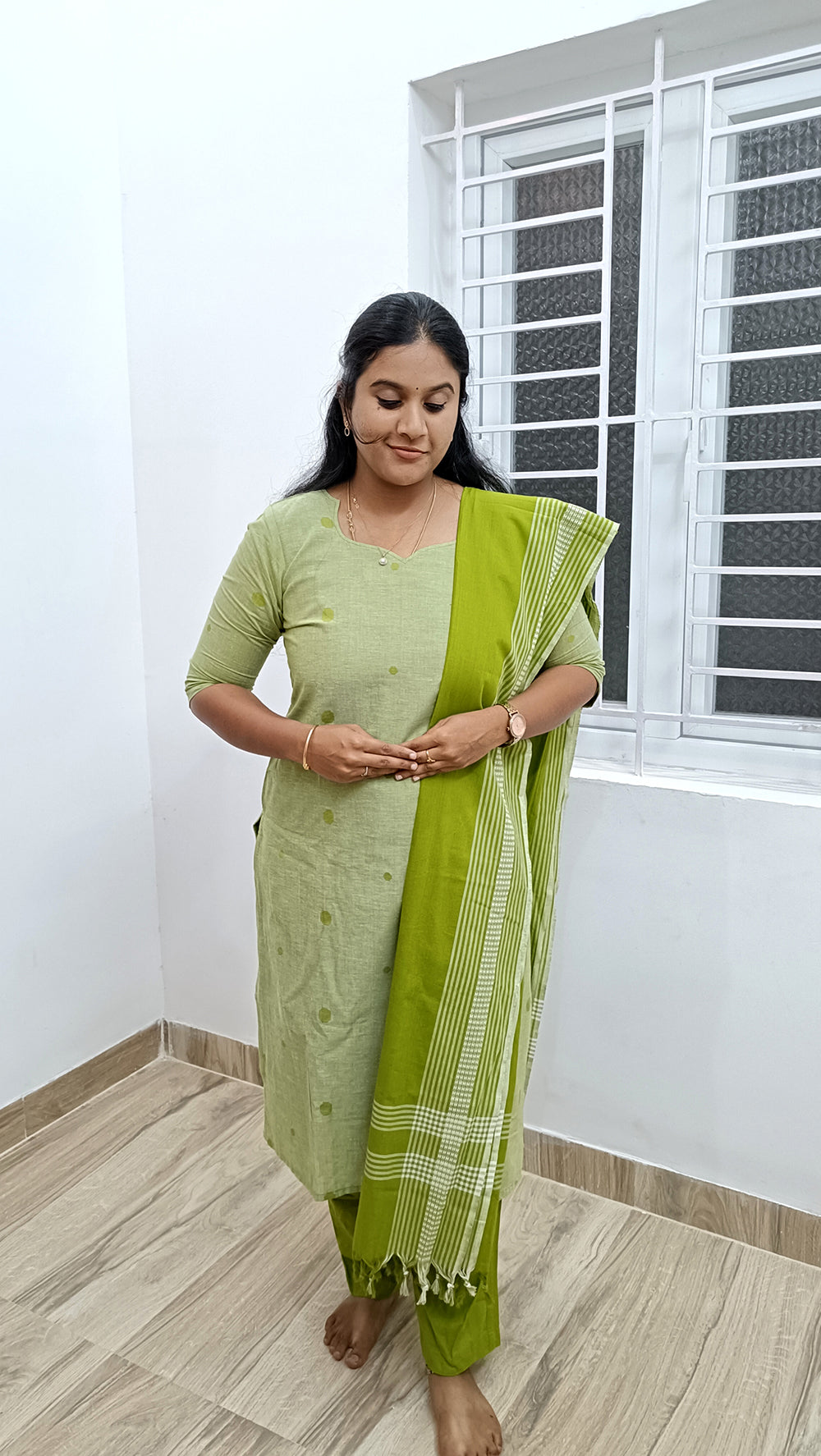 Handloom Green cotton suit set