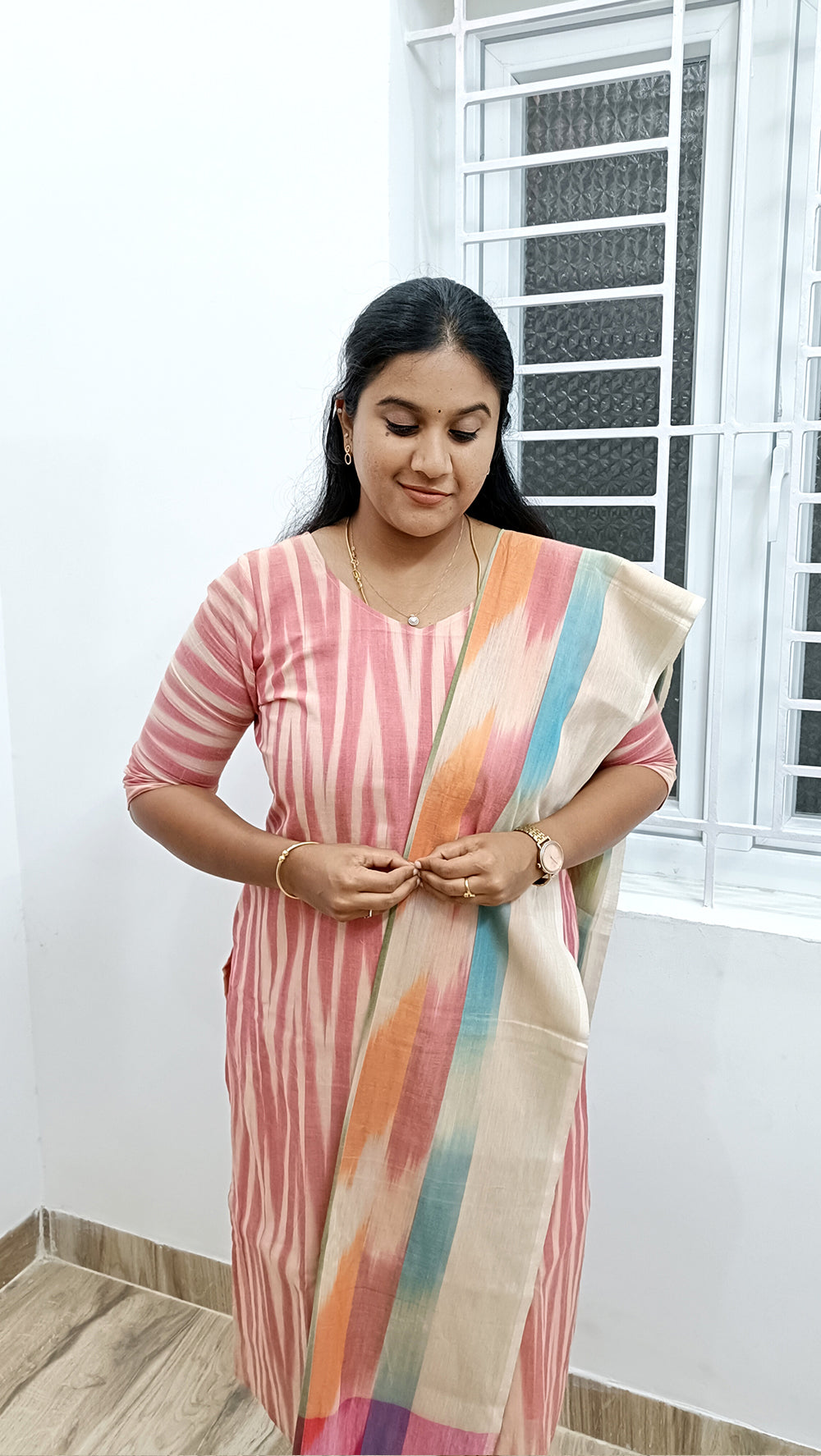 Handloom Ikkat cotton suit set - Multi Color